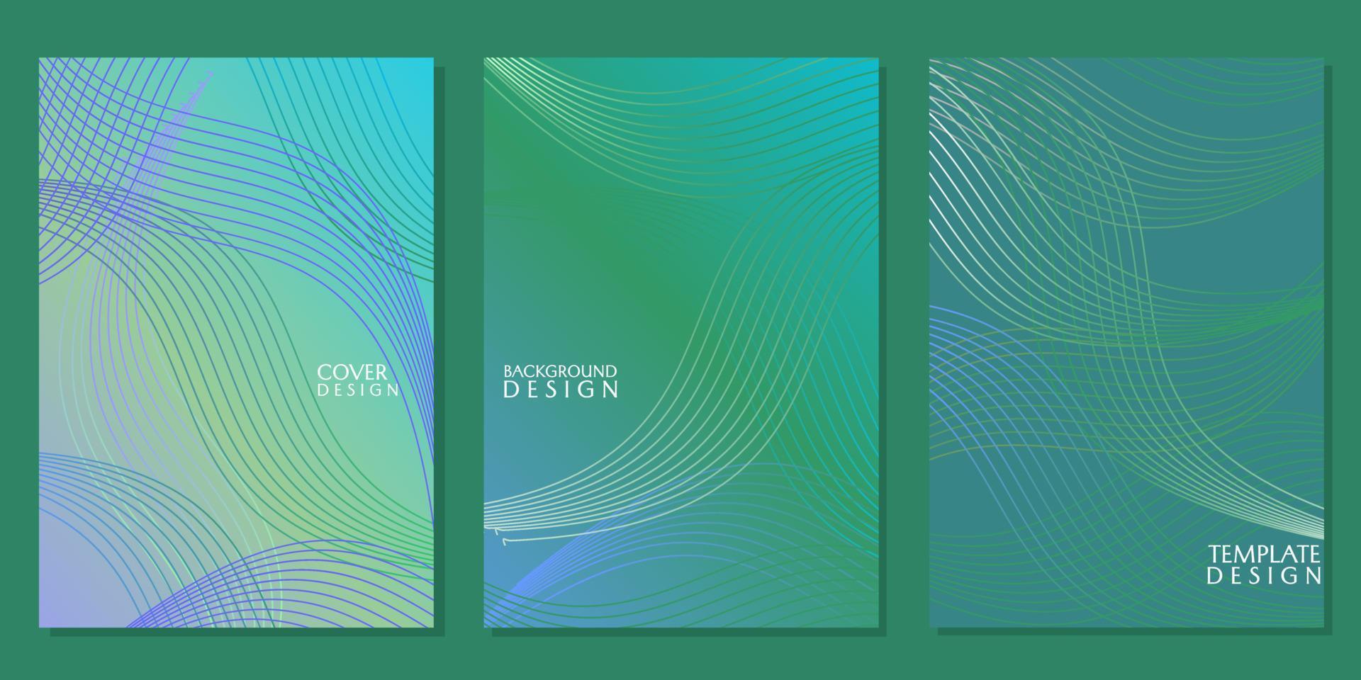 cover template set. green gradient background with abstract line elements. designs for cards, flyers, covers vector