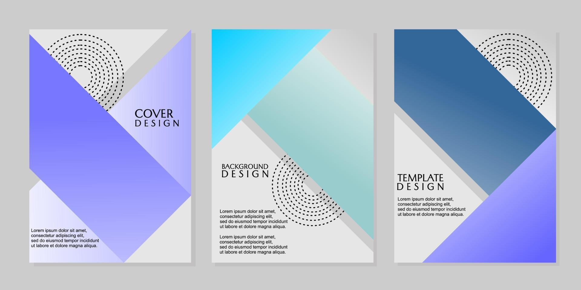 modern and minimalistic geometric cover set. intersecting gradient color background. design for reports, brochures, catalogs vector