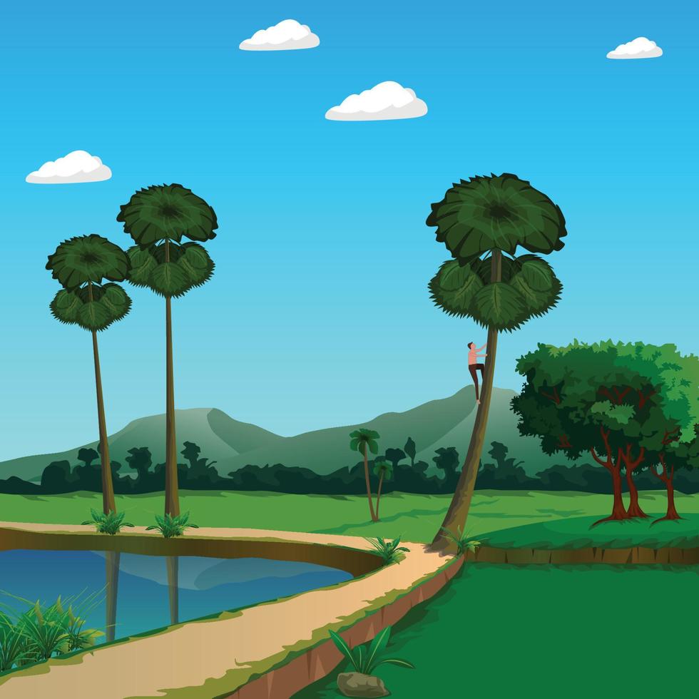 Landscape village nature background vector