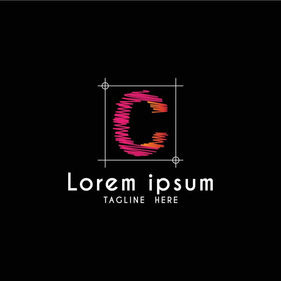 Letter hand drawing, sketch art font Logo vector design with square frame line art. business consulting concept. studio,room,art,group icon. Suitable for business, consulting group company