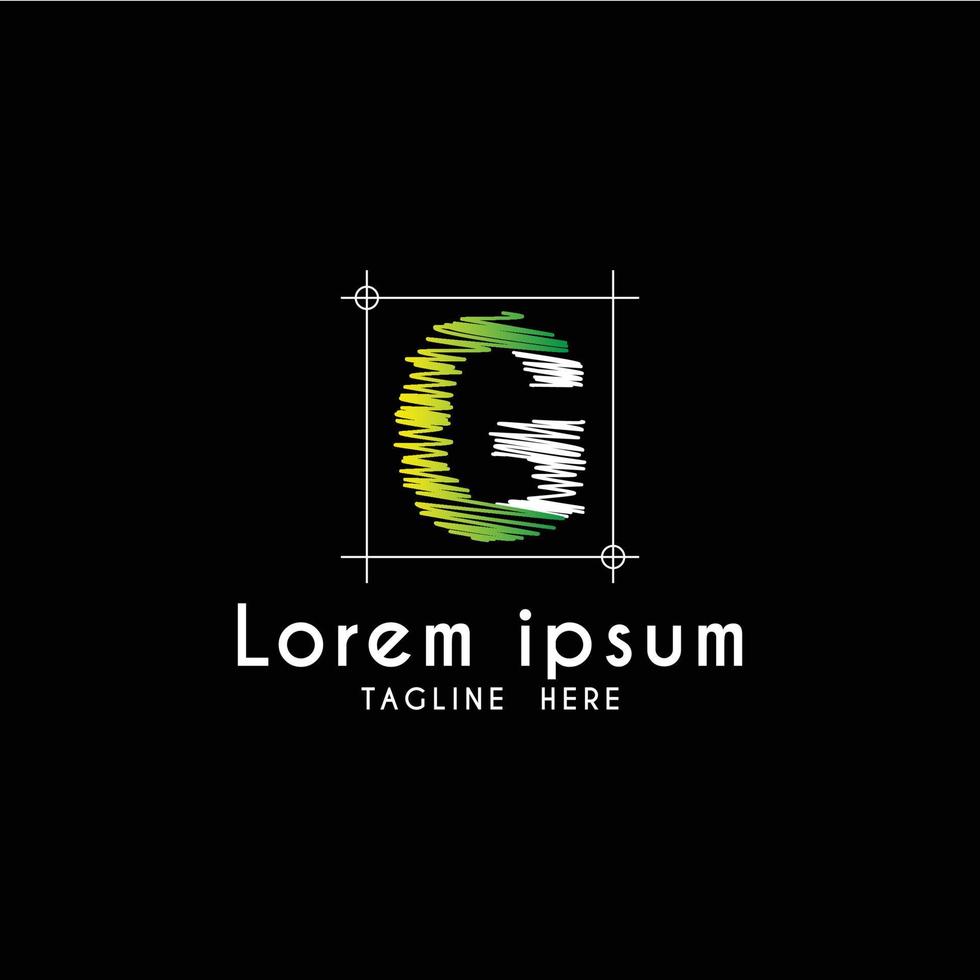 Letter hand drawing, sketch art font Logo vector design with square frame line art. business consulting concept. studio,room,art,group icon. Suitable for business, consulting group company
