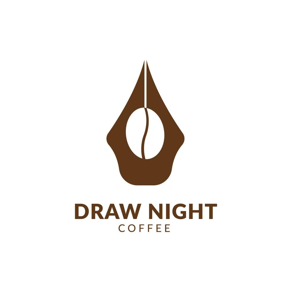 dibujar el vector del logotipo de la pluma del café de la noche, descargar el vector del logotipo de la escritura del dibujo creativo de la pluma del café