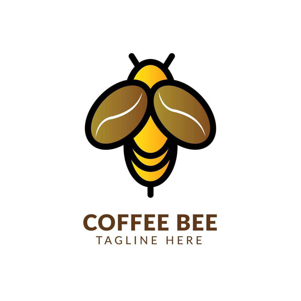 ilustración de la bebida de la taza de café y la inspiración del diseño del logotipo de abeja, vector del logotipo de café de abeja, logotipo de contorno