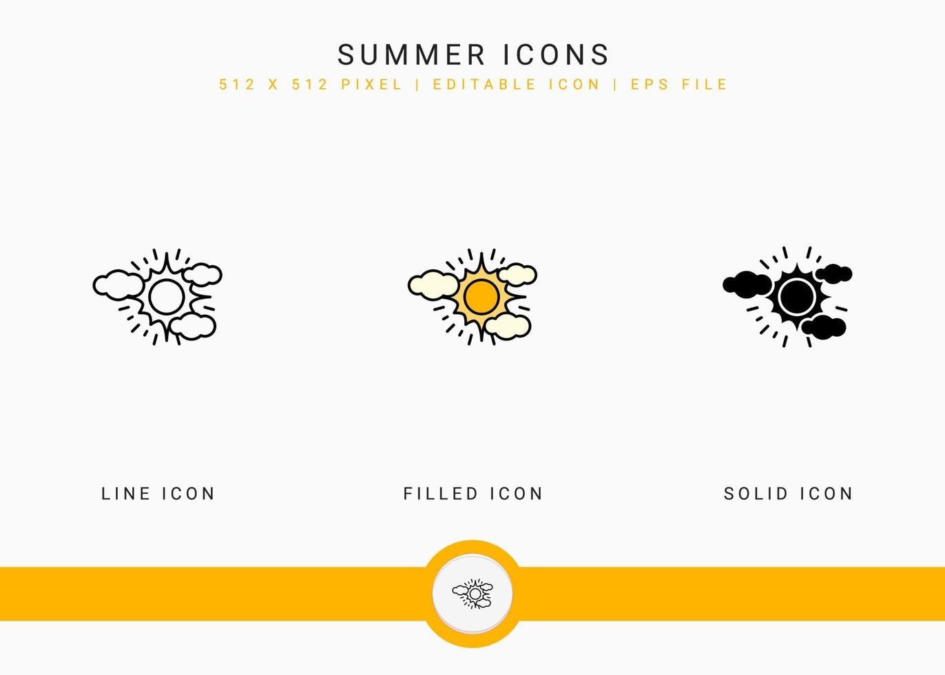 Summer icons set vector illustration with solid icon line style. Beach vacation concept. Editable stroke icon on isolated white background for web design, user interface, and mobile application