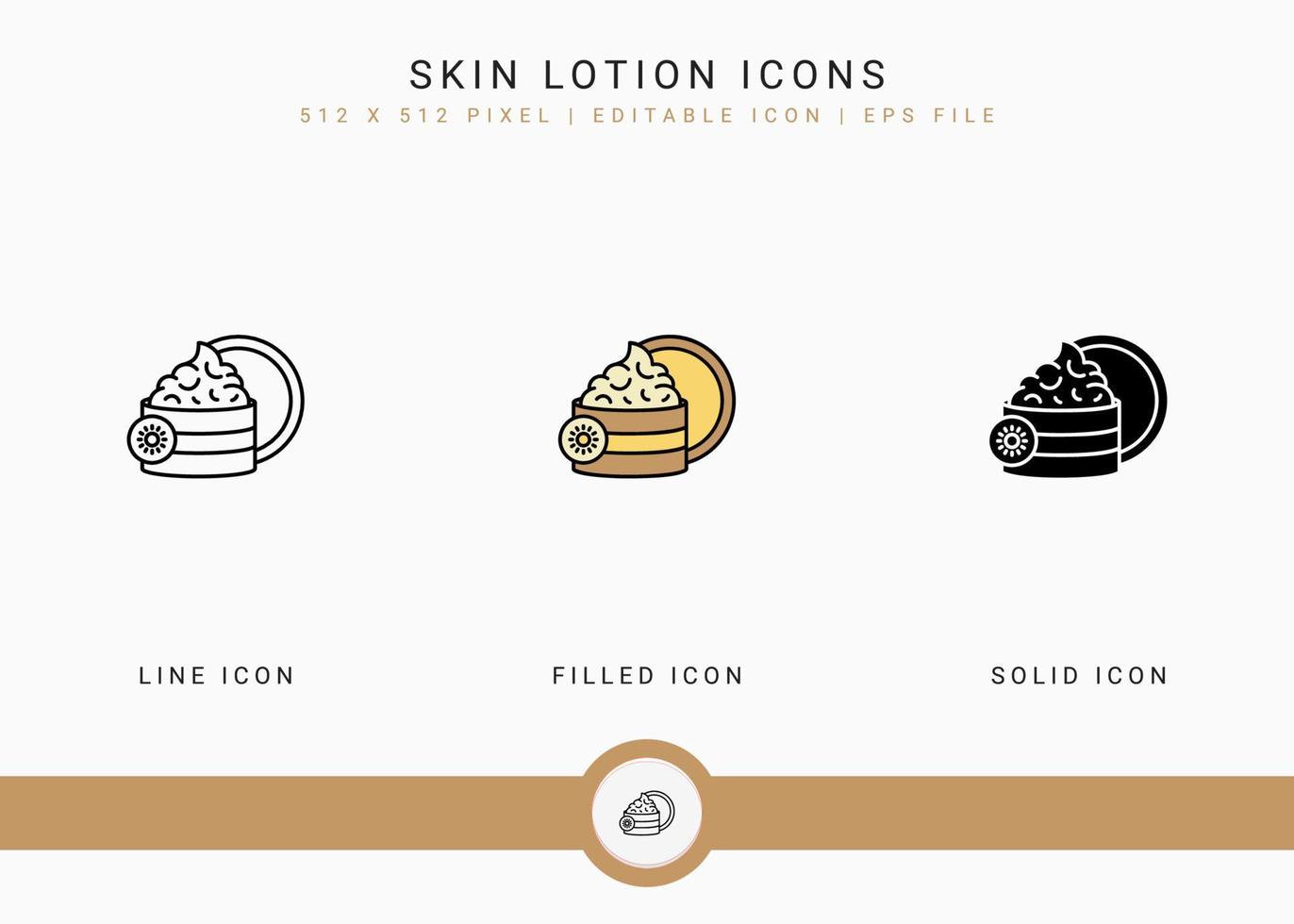 Skin Lotion icons set vector illustration with solid icon line style. Ultraviolet protection concept. Editable stroke icon on isolated white background for web design, user interface, and mobile app