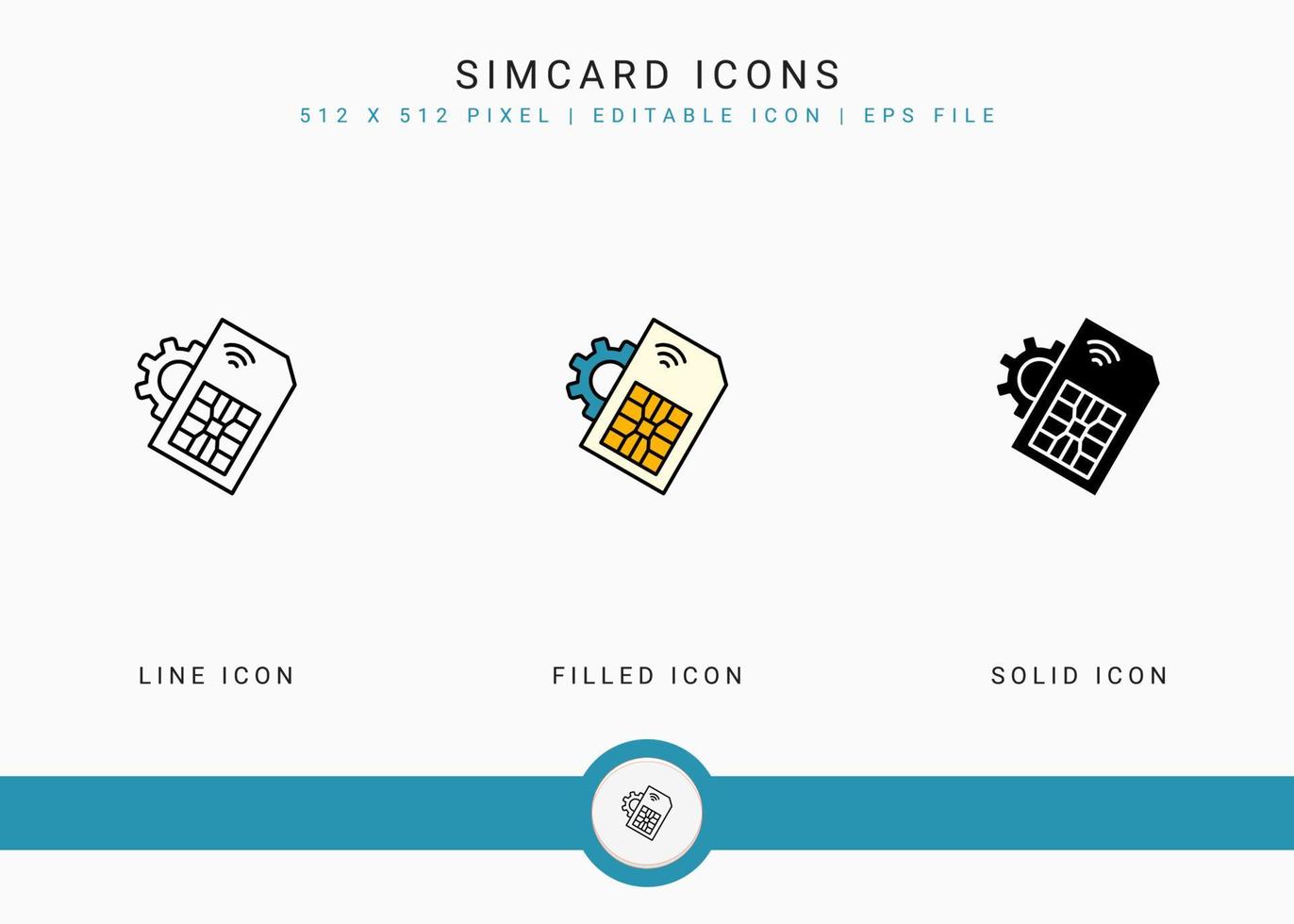 Simcard icons set vector illustration with solid icon line style. Phone nano chip concept. Editable stroke icon on isolated background for web design, user interface, and mobile application