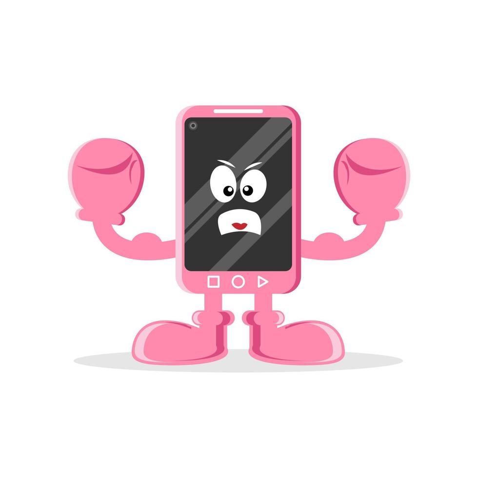 Angry Face Smartphone Mascot Showing Muscle. Suitable for logo, illustration, etc. vector