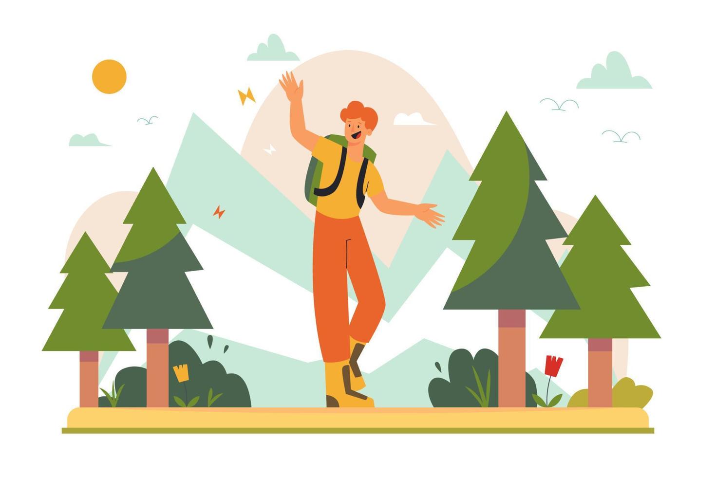 un hombre disfrutando de una caminata ilustración plana vector