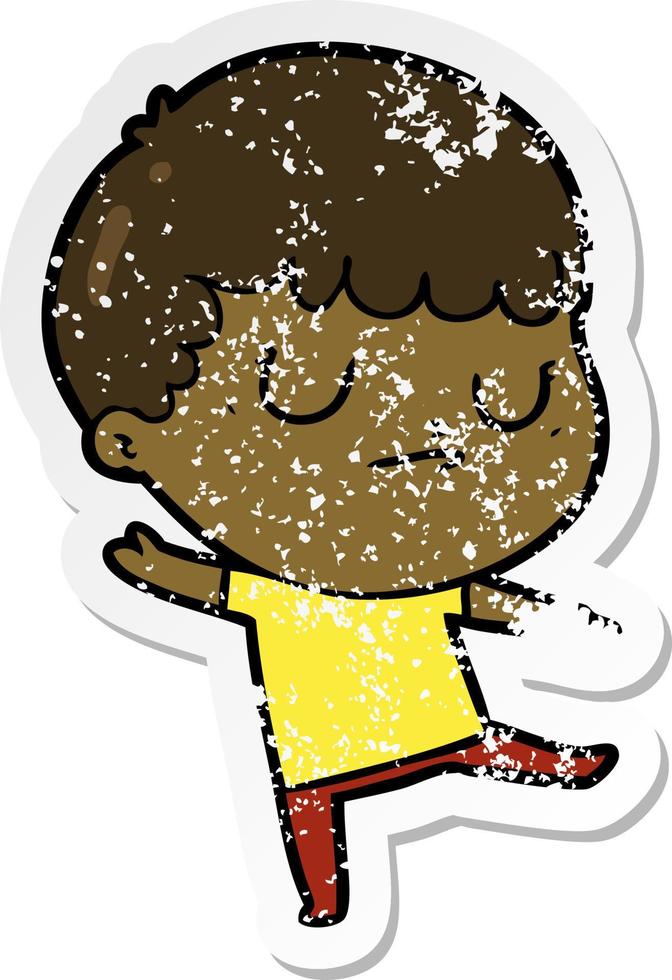 distressed sticker of a cartoon grumpy boy vector