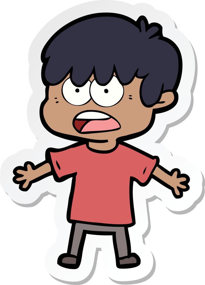 sticker of a worried cartoon boy vector