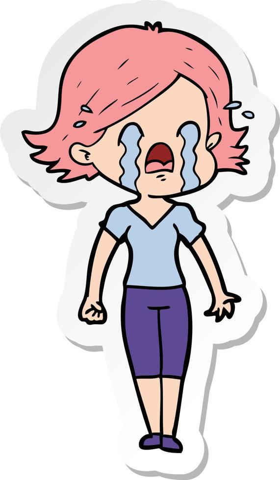 sticker of a cartoon woman crying vector