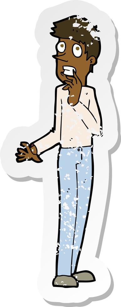 retro distressed sticker of a cartoon worried man vector