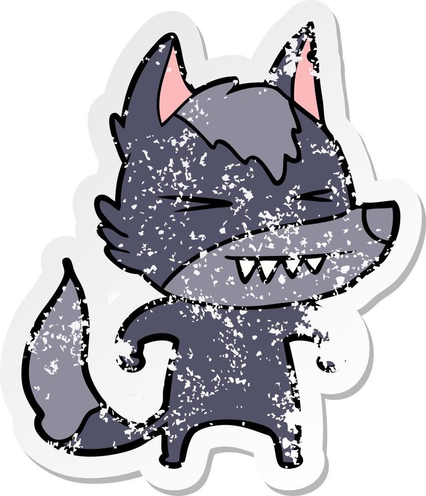 distressed sticker of a angry wolf cartoon vector