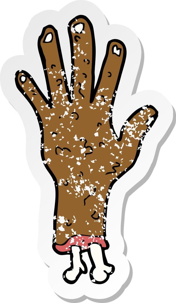 retro distressed sticker of a gross zombie hand cartoon vector