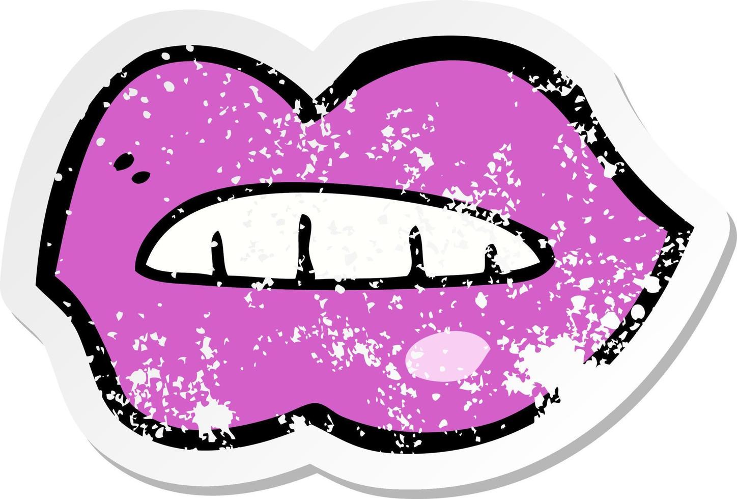retro distressed sticker of a cartoon pink lips vector
