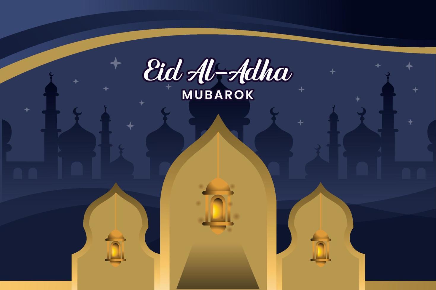 Eid al-Adha banner template vector design with Islamic purple background and mosque motif