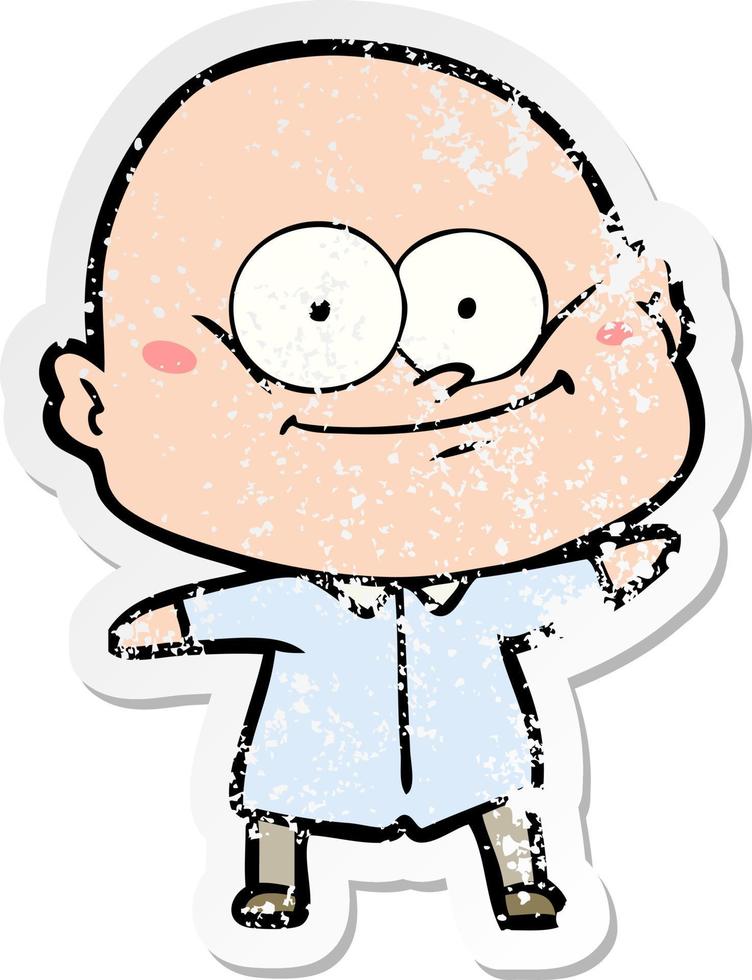 distressed sticker of a cartoon bald man staring vector