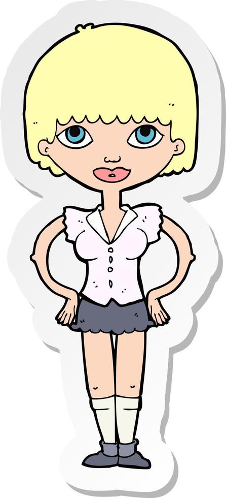sticker of a cartoon woman with hands on hips vector