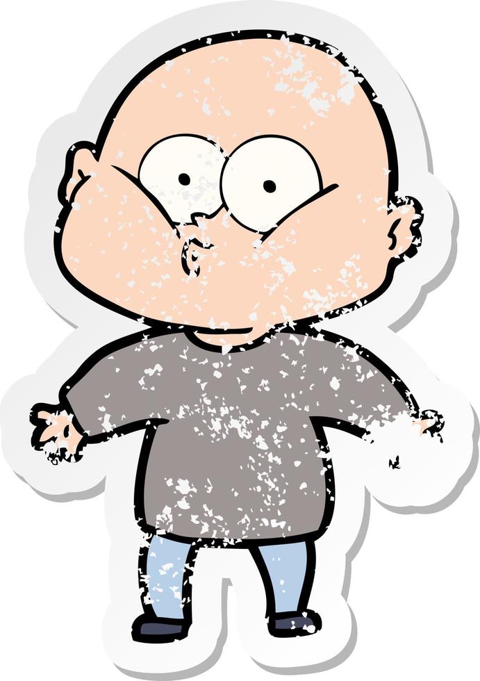 distressed sticker of a cartoon bald man staring vector