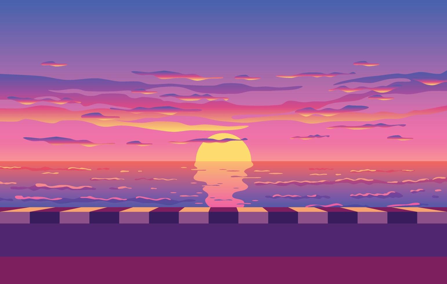 puesta de sol playa verano horario paisaje ilustración vector