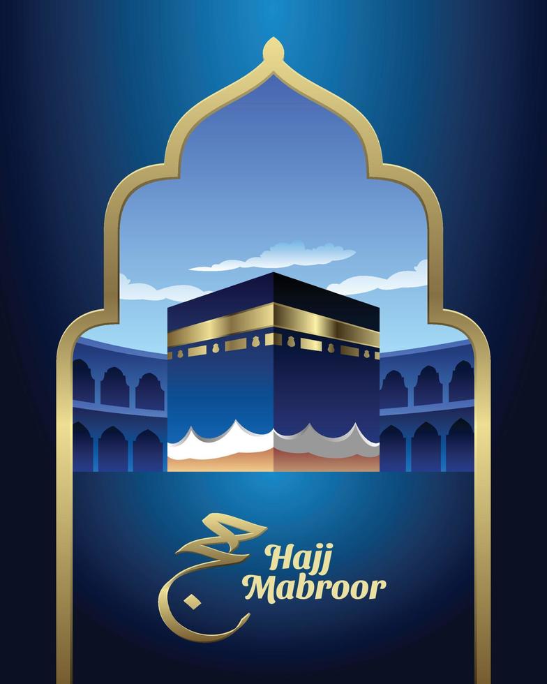 Blue And Gold Hajj Mabroor Poster, Flyer, Social Media Post Template vector