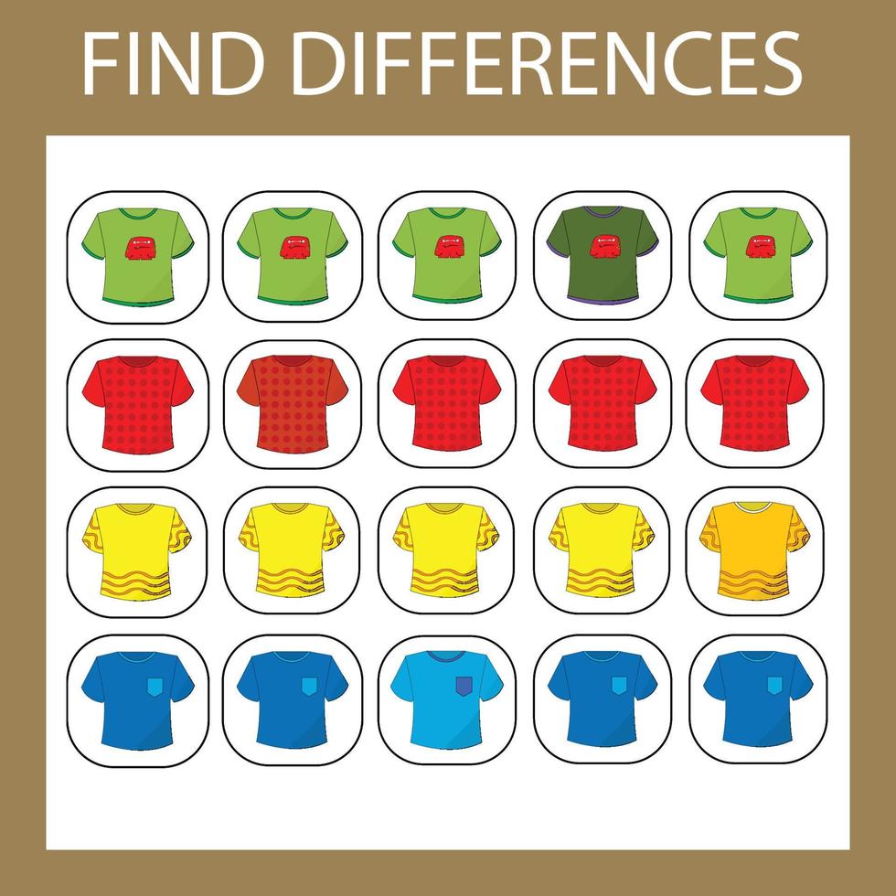 actividad de desarrollo para los niños encontrar la diferencia. juego de lógica para niños. encontrar una camiseta extra vector