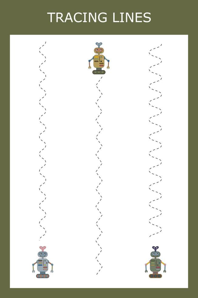 Tracing lines game with robots. Worksheet for preschool kids, kids activity sheet, printable worksheet vector