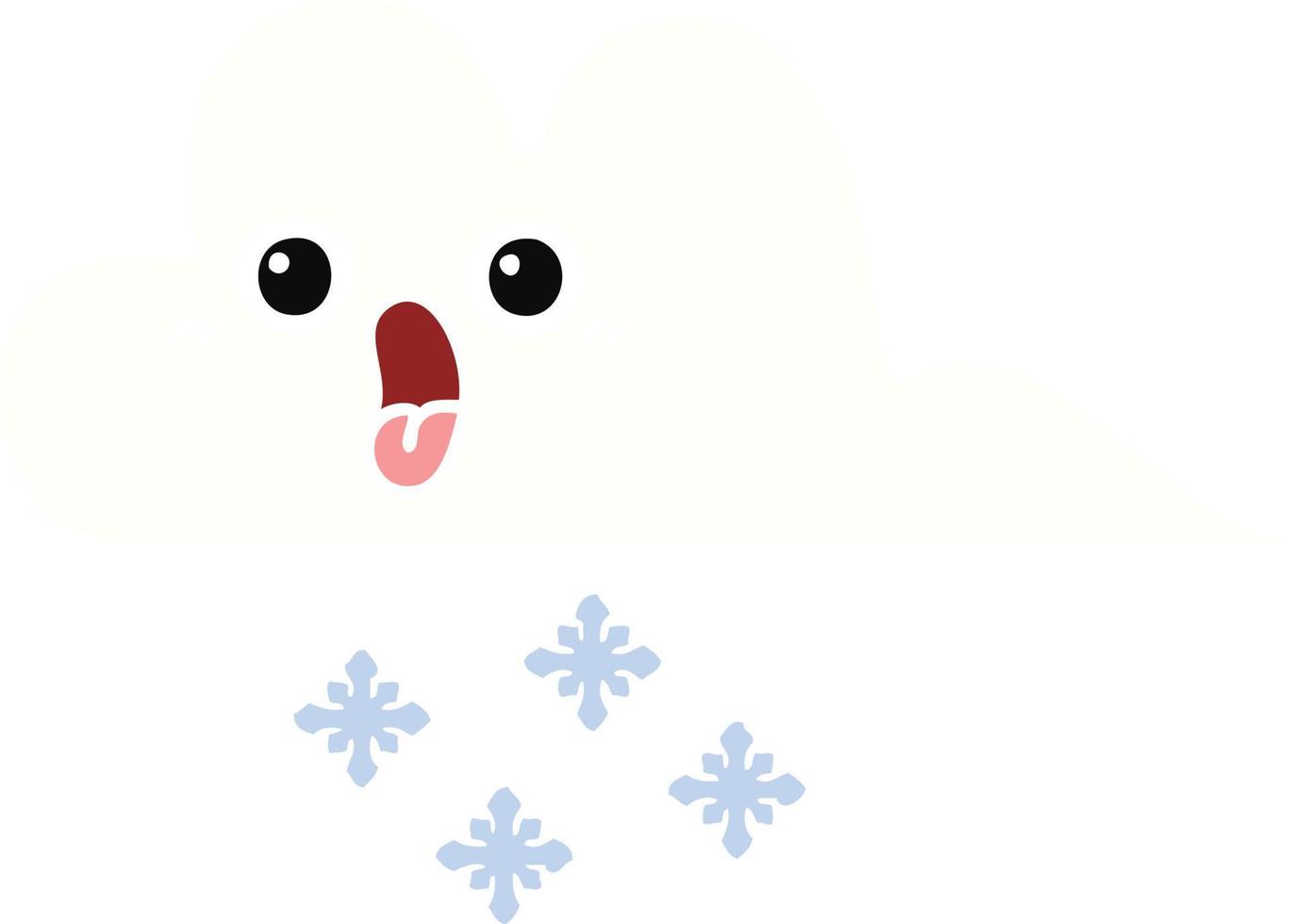 nube de nieve de dibujos animados retro de color plano vector