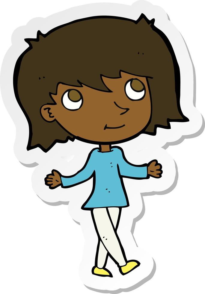 sticker of a cartoon girl with no worries vector