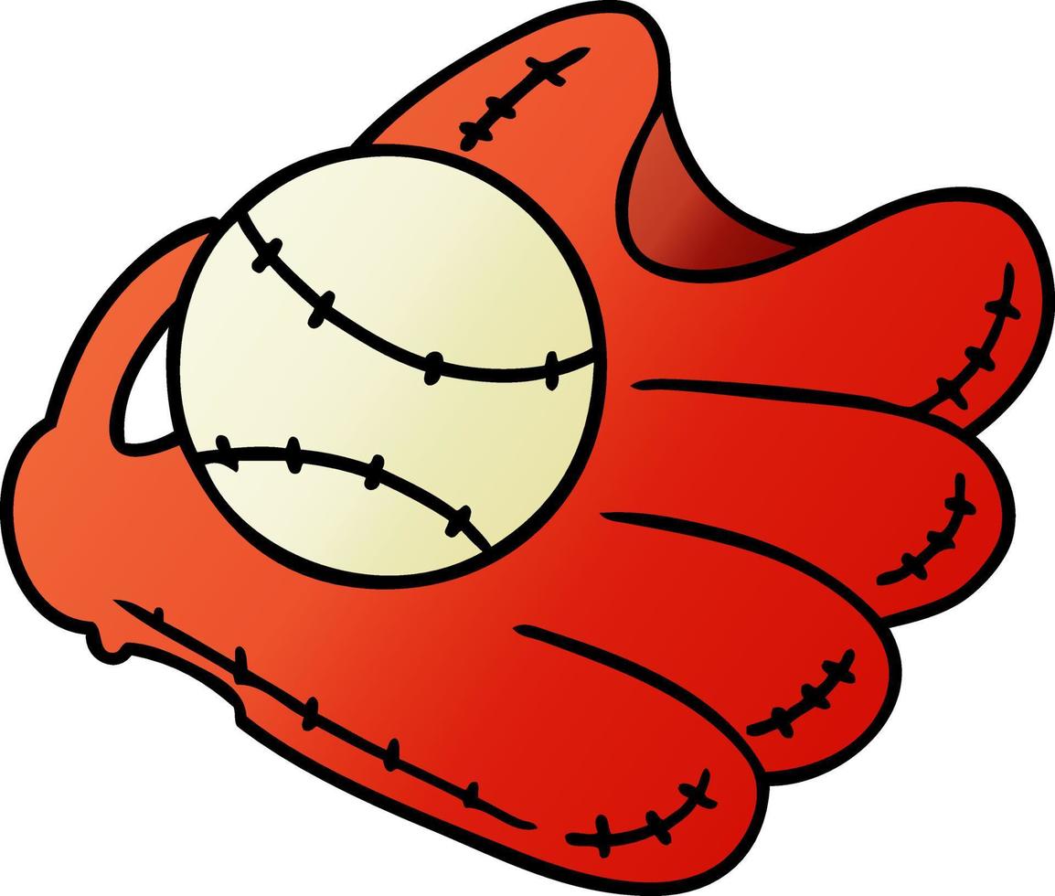 gradient cartoon doodle of a baseball and glove vector