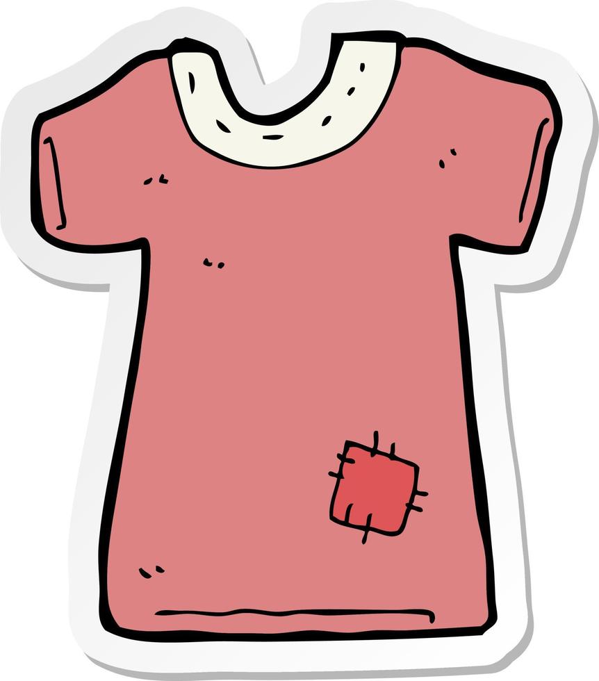 sticker of a cartoon patched old tee shirt vector