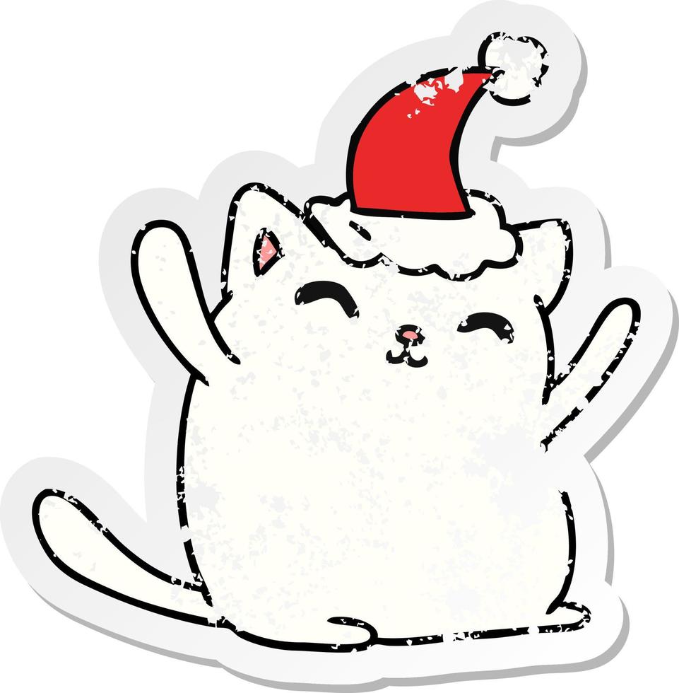 christmas distressed sticker cartoon of kawaii cat vector