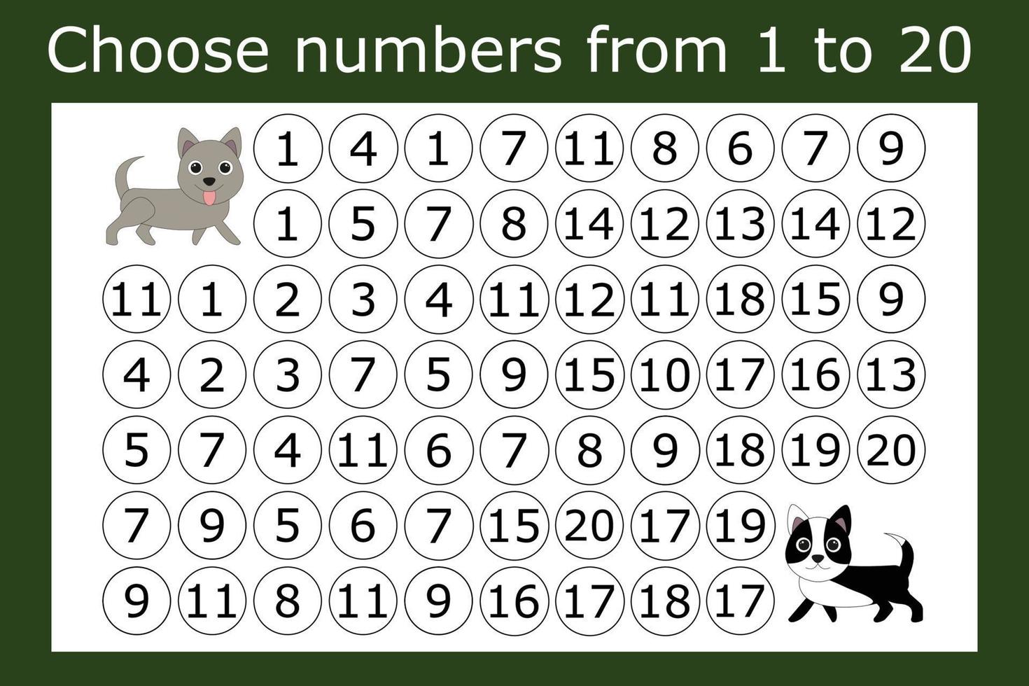 Connect the numbers from 1 to 20 in the correct order and go through the maze vector