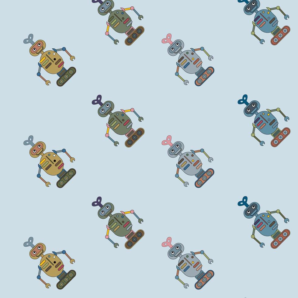 Cute cartoon robots  on blue background. Cyborg icons set. vector