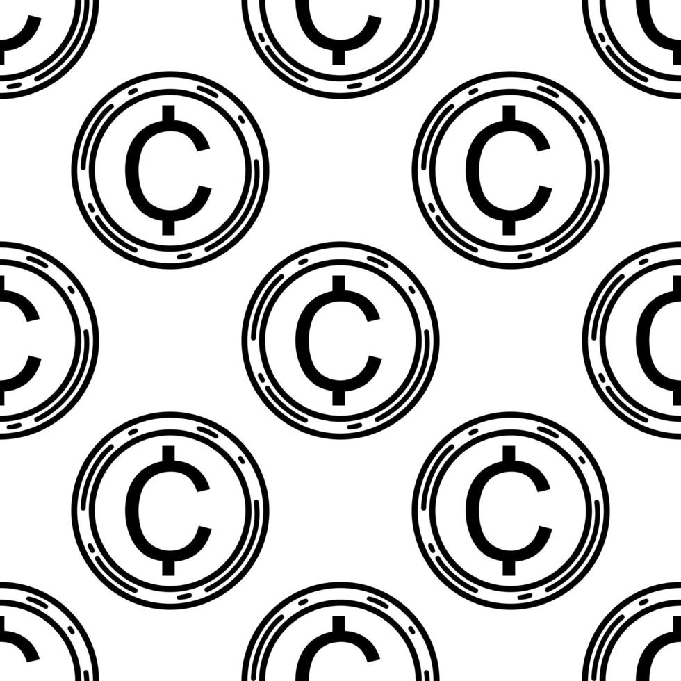 Cent seamless vector pattern. Round American coin. Dollar cash, currency symbol. Illustration isolated on white background. Sketch of money, USA penny. Bank payment sign. Black and white backdrop