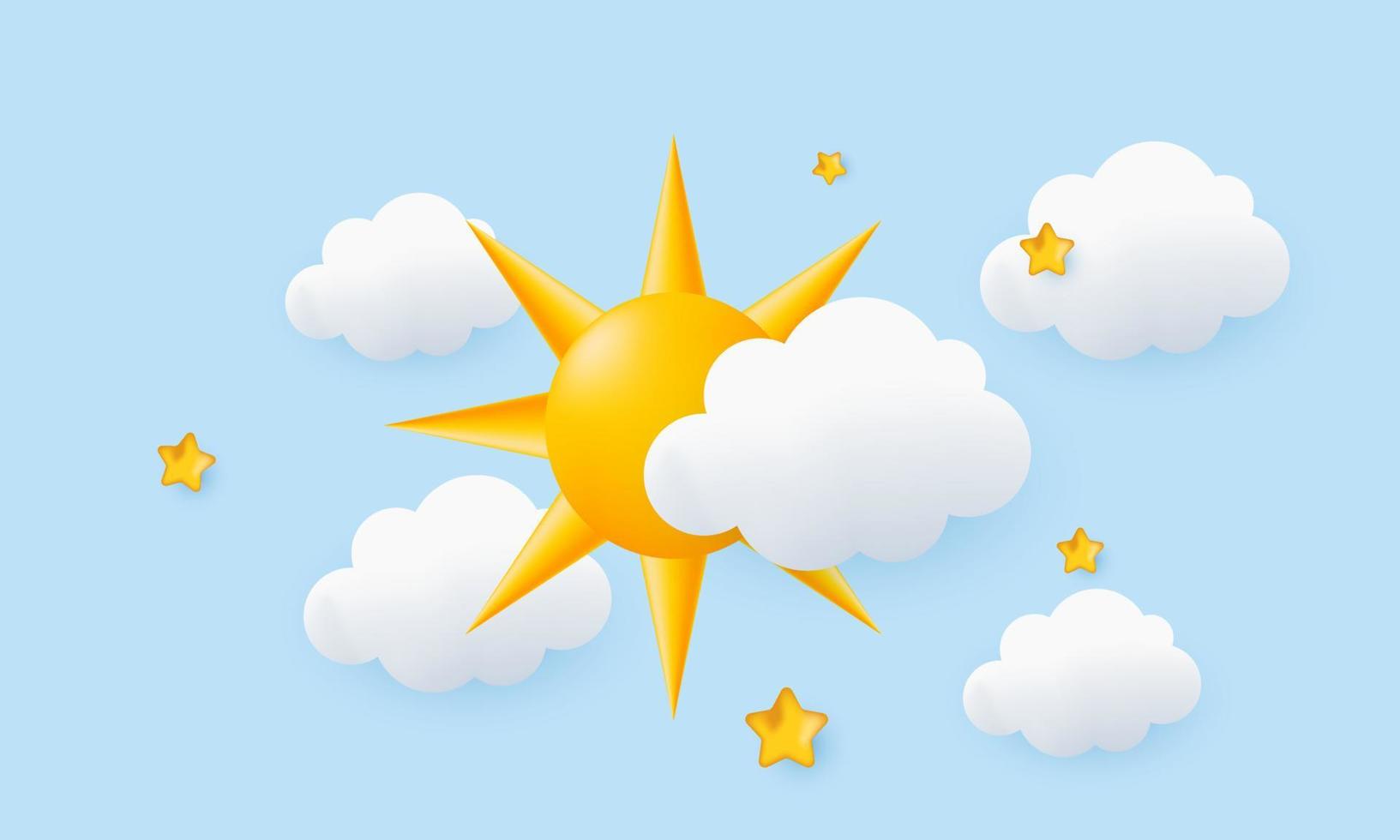 unique realistic sun cloud star 3d icon design isolated on vector