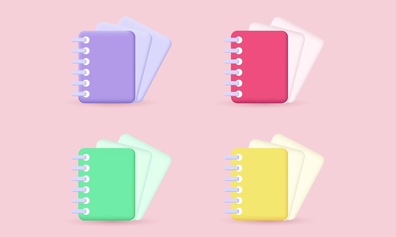 unique 3d realistic set cartoon style minimal notepad colorful isolated on vector