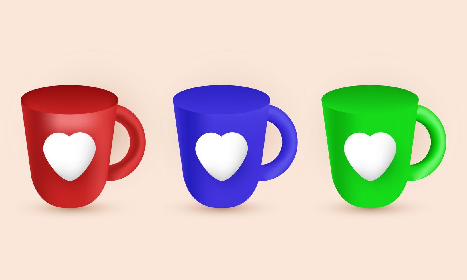 unique 3d realistic set love mug minimal style icon colorful isolated on vector