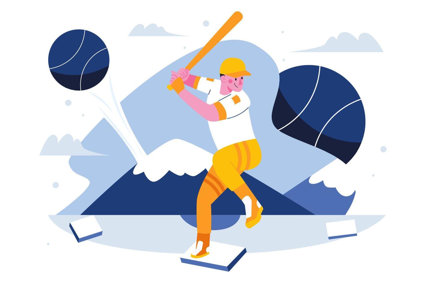 Player Softball Pose Hit Ball Flat Illustration vector