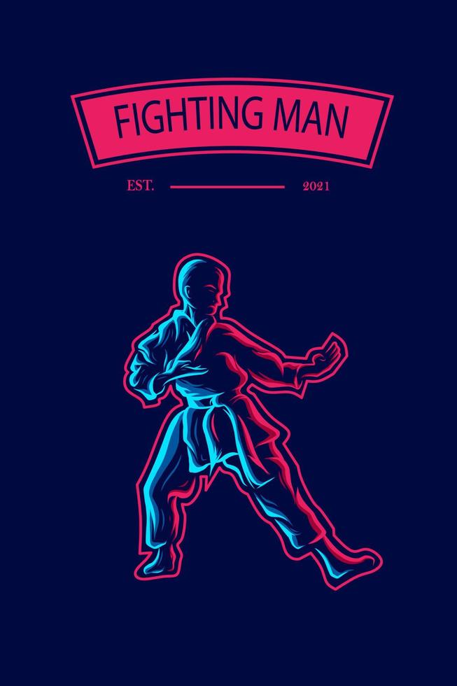 Ilustración de vector de silueta de técnica de lucha. logotipo moderno y sencillo para karate, judo y artes marciales. ilustración vectorial abstracta. fondo negro aislado para camiseta.