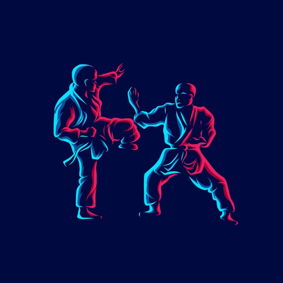 Ilustración de vector de silueta de técnica de lucha. logotipo moderno y sencillo para karate, judo y artes marciales. ilustración vectorial abstracta. fondo negro aislado para camiseta.