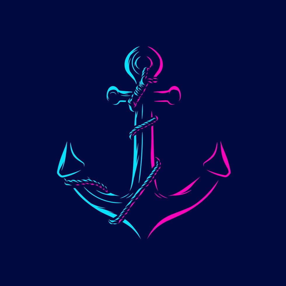 Anchor for navy ship line pop art potrait logo colorful design with dark background. Abstract vector illustration. Isolated black background for t-shirt, poster, clothing.