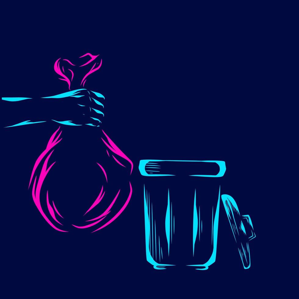 Trash bin vector silhouette line pop art potrait logo colorful design with dark background. Abstract vector illustration. Isolated black background for t-shirt, poster, clothing.