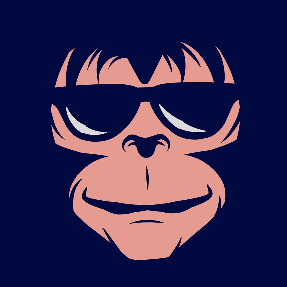 Funny funky monkey Line. Pop Art logo. Colorful design with dark background. Abstract vector illustration. Isolated black background for t-shirt, poster, clothing, merch, apparel, badge design