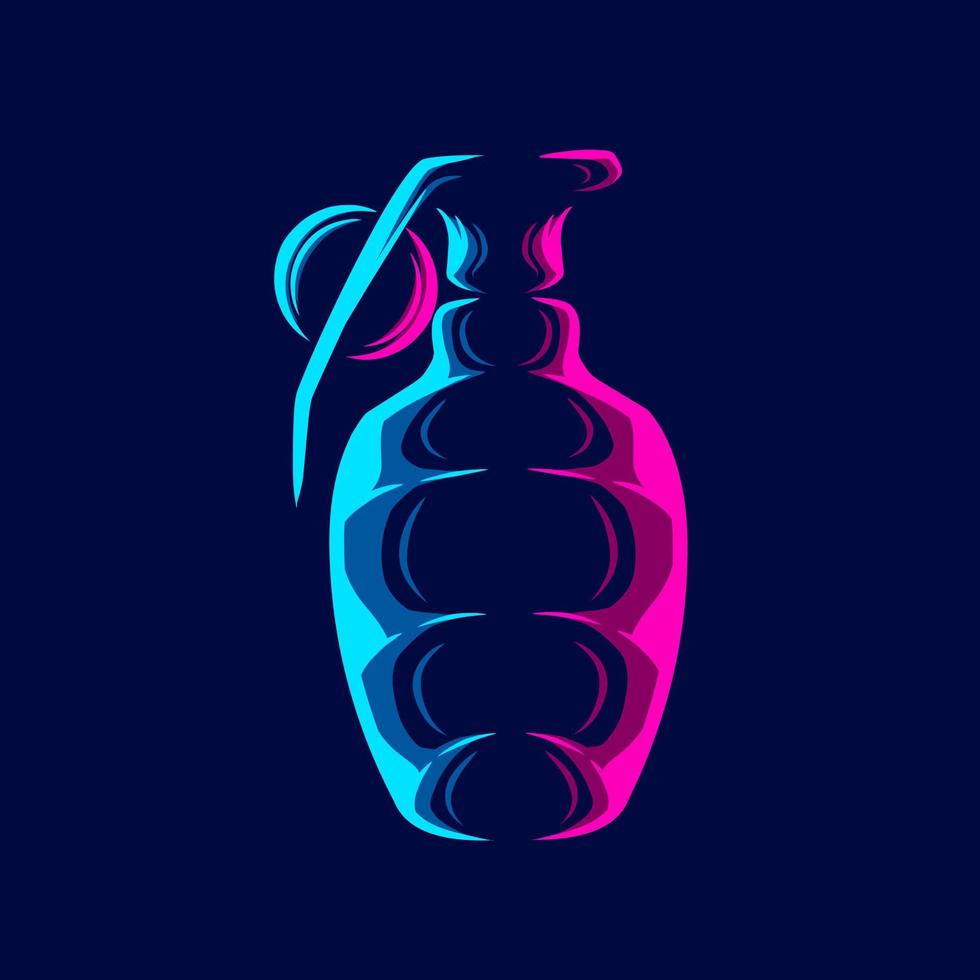 Grenade war line pop art potrait logo colorful design with dark background. Abstract vector illustration. Isolated black background for t-shirt, poster, clothing, merch, apparel, badge design