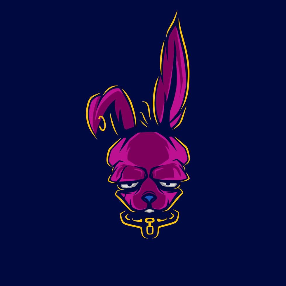 diseño colorido del logotipo del retrato de arte de conejo enojado con fondo oscuro. ilustración vectorial abstracta. fondo negro aislado para camiseta, afiche, ropa, merchandising, ropa, diseño de placa vector