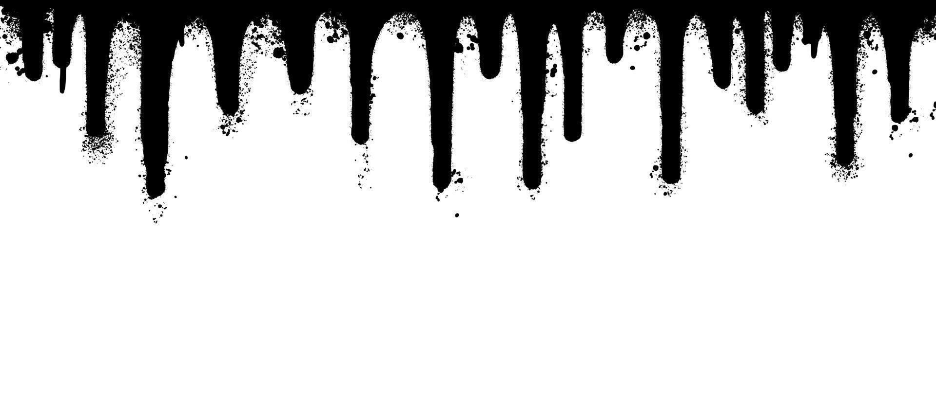Líneas pintadas con spray de graffiti y puntos grunge aislados en fondo blanco. líneas de salpicaduras de tinta negra y gotas en la ilustración de vector de pared.