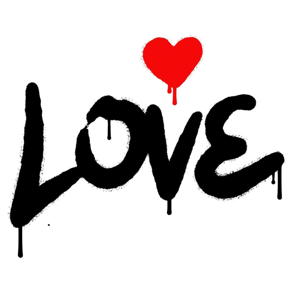 graffiti spray love word with over spray in black over white. vector illustration