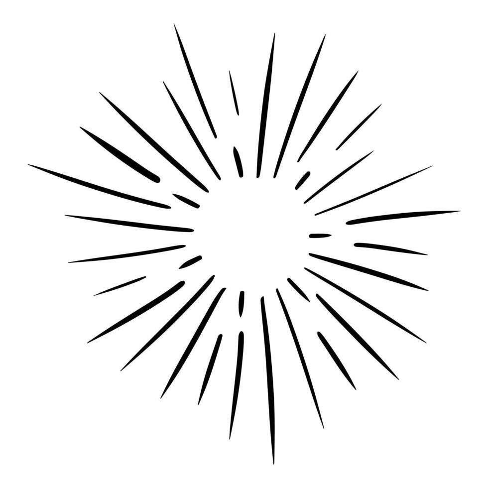 Starburst, sunburst hand drawn. Design Element Fireworks Black Rays. Comic explosion effect. Radiating, radial lines vector