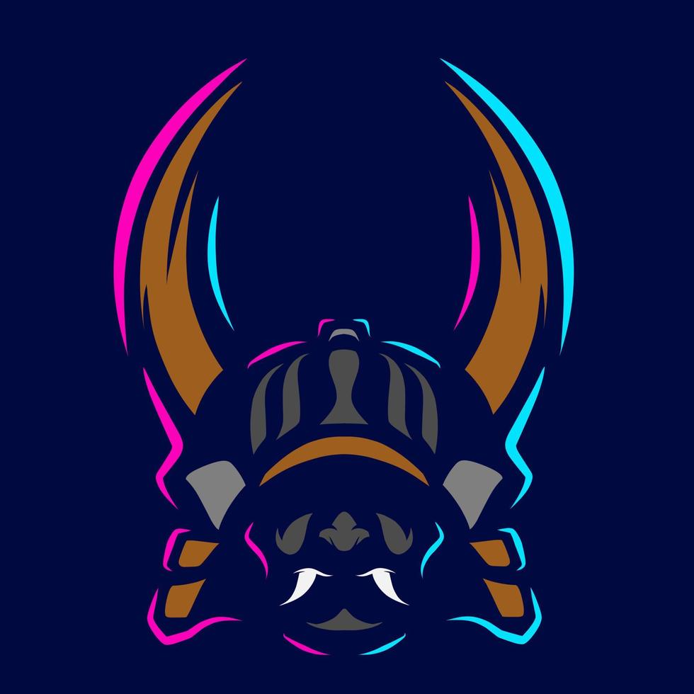 Samurai Armour Helm logo line pop art potrait. Warrior colorful design with dark background. Abstract isolated vector illustration.